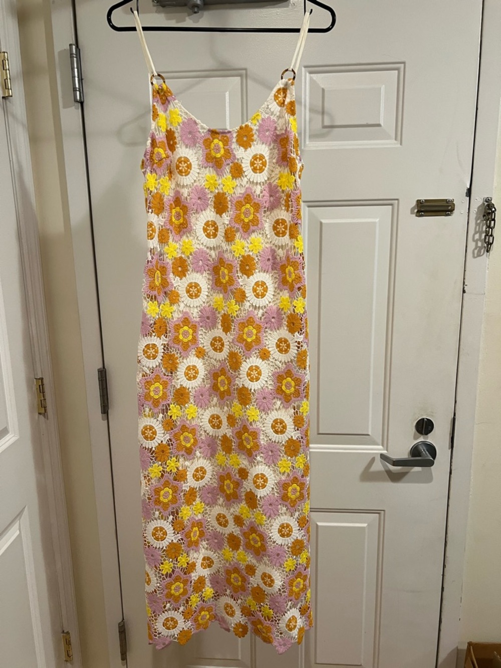 Zara Crochet Floral Slip Dress in Yellow, Pink & White